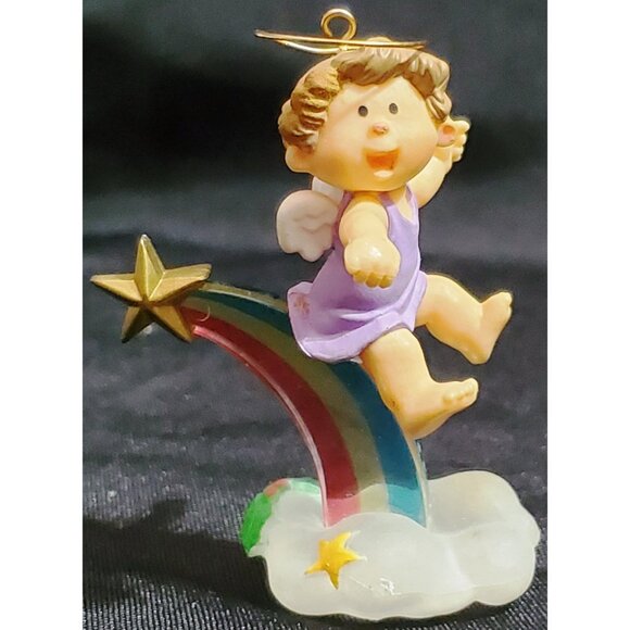 Hallmark RAINBOW ANGEL Christmas Ornament sliding down on cloud Vintage 1983 - Picture 4 of 10